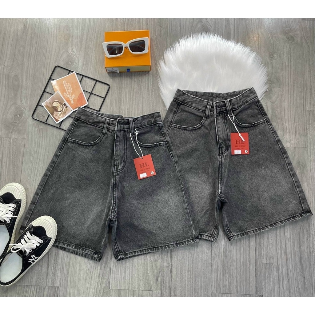 Quần ngố nữ lưng cạp cao vải jeans dày dặn co giãn nhẹ