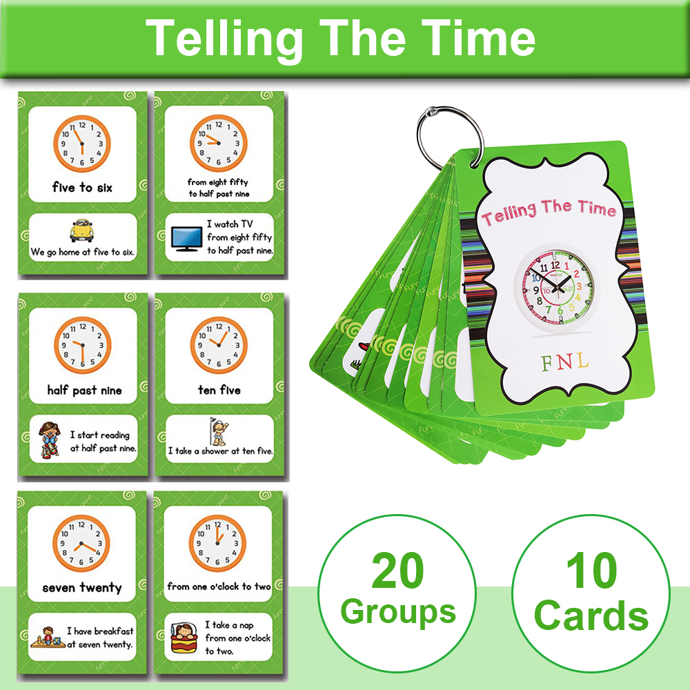 Kids Flashcards Learn To Tell Time Analog Clock Math Game Flash Cards