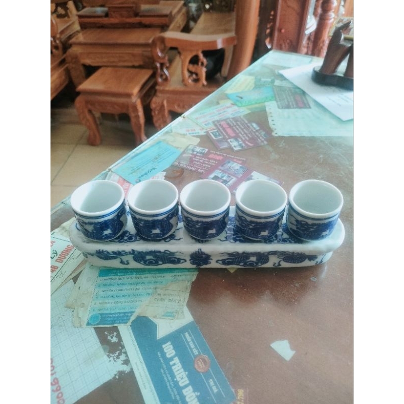 Bộ chum 3ly nước 5 ly nước thờ cúng bát tràng ( 16cm 23cm)