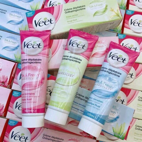 Kem tẩy lông Veet Silk & Fresh Pháp tẩy lông nhanh làm da mềm mại trắng mịn chính hãng 100ml.
