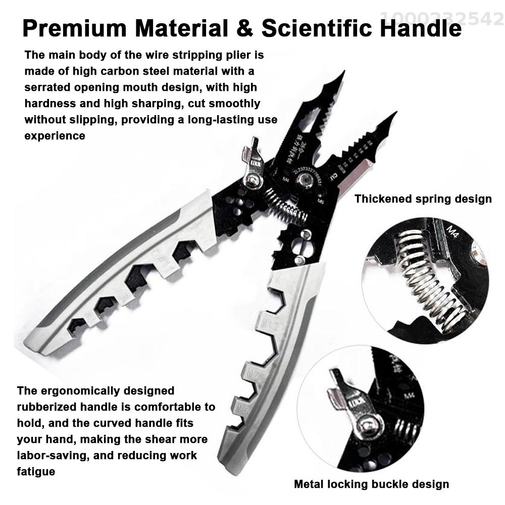 NANWEI 28in1 Multifunctional Wire Stripper Professional Wire Stripping Tool Portable Electric Cable Cutter Electrician Crimping Pliers with Metal Locking Buckle for Home Appliance Maintenance