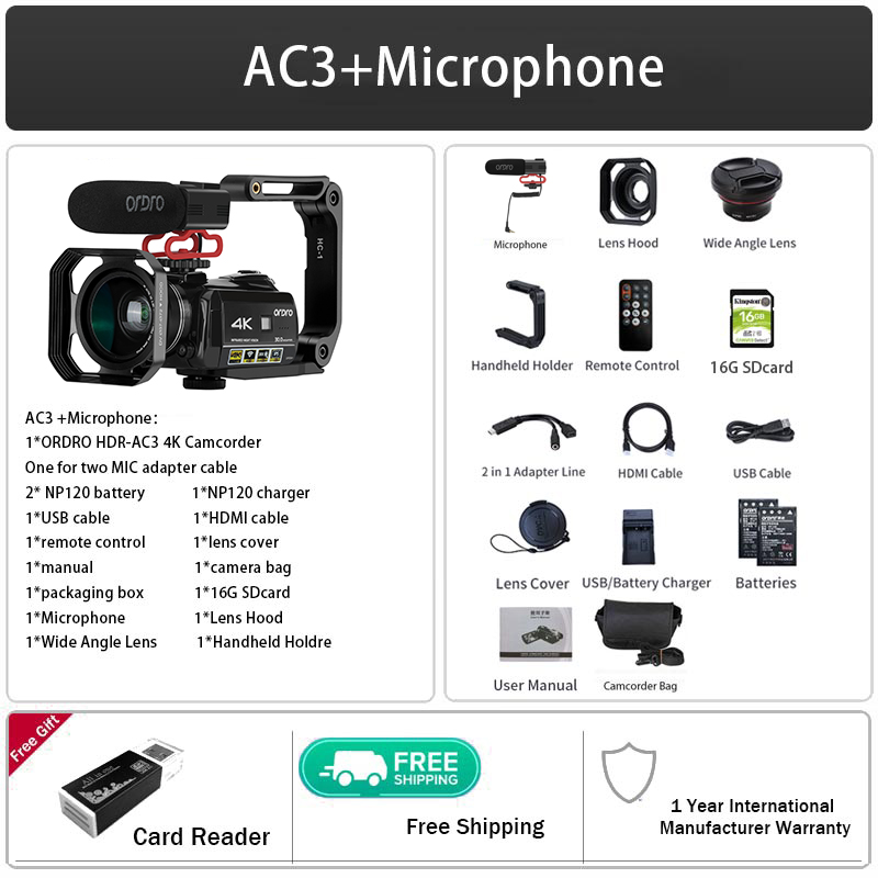 ORDRO HDR-AC3 30MP 4K Digital Video Camera Ultra HD Photography IR