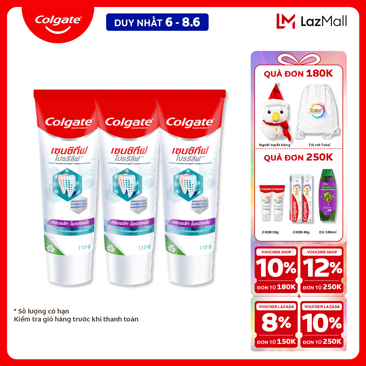 Bộ 3 Kem đánh răng Colgate Sensitive ngăn ê buốt và bảo vệ toàn diện dành cho răng nhạy cảm 110gx3