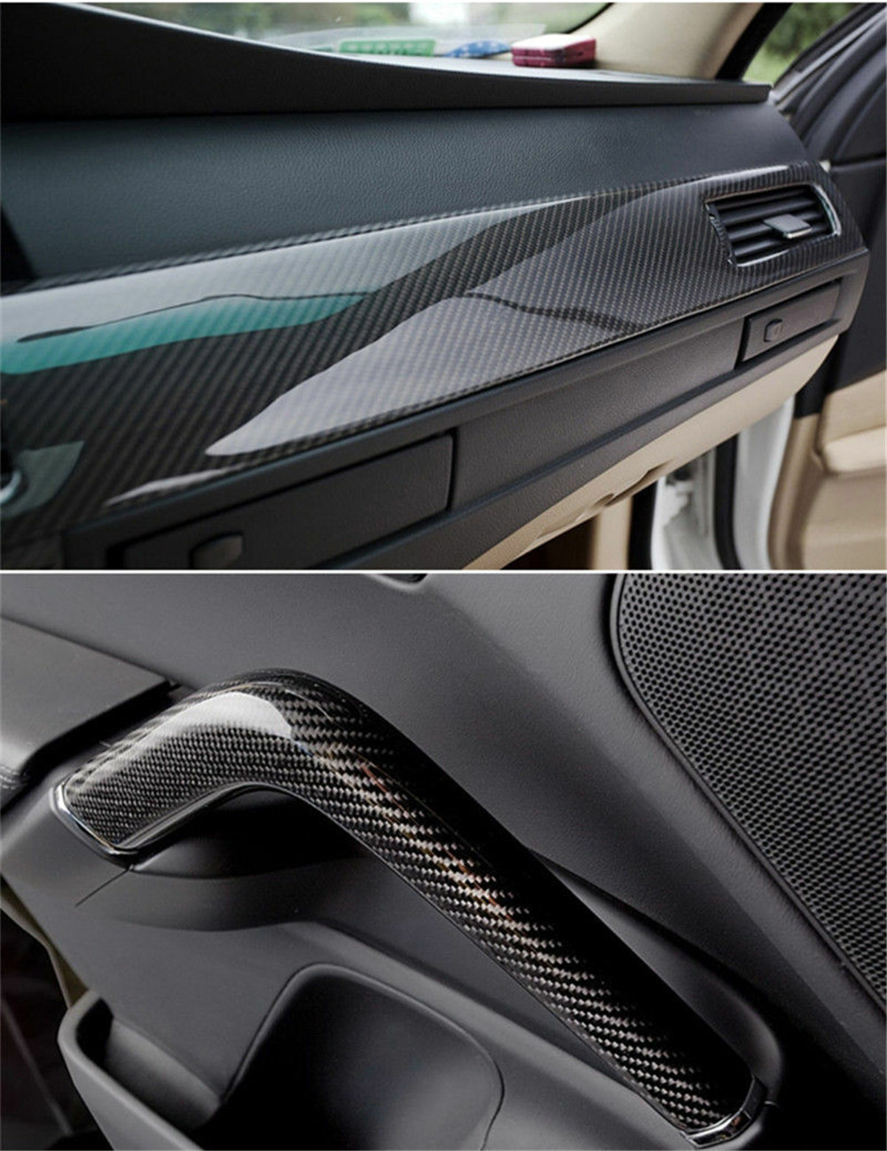7D Glossy black silver Carbon Fiber Vinyl Film Car Interior Wrap Stickers 12 inch by 60 inch.