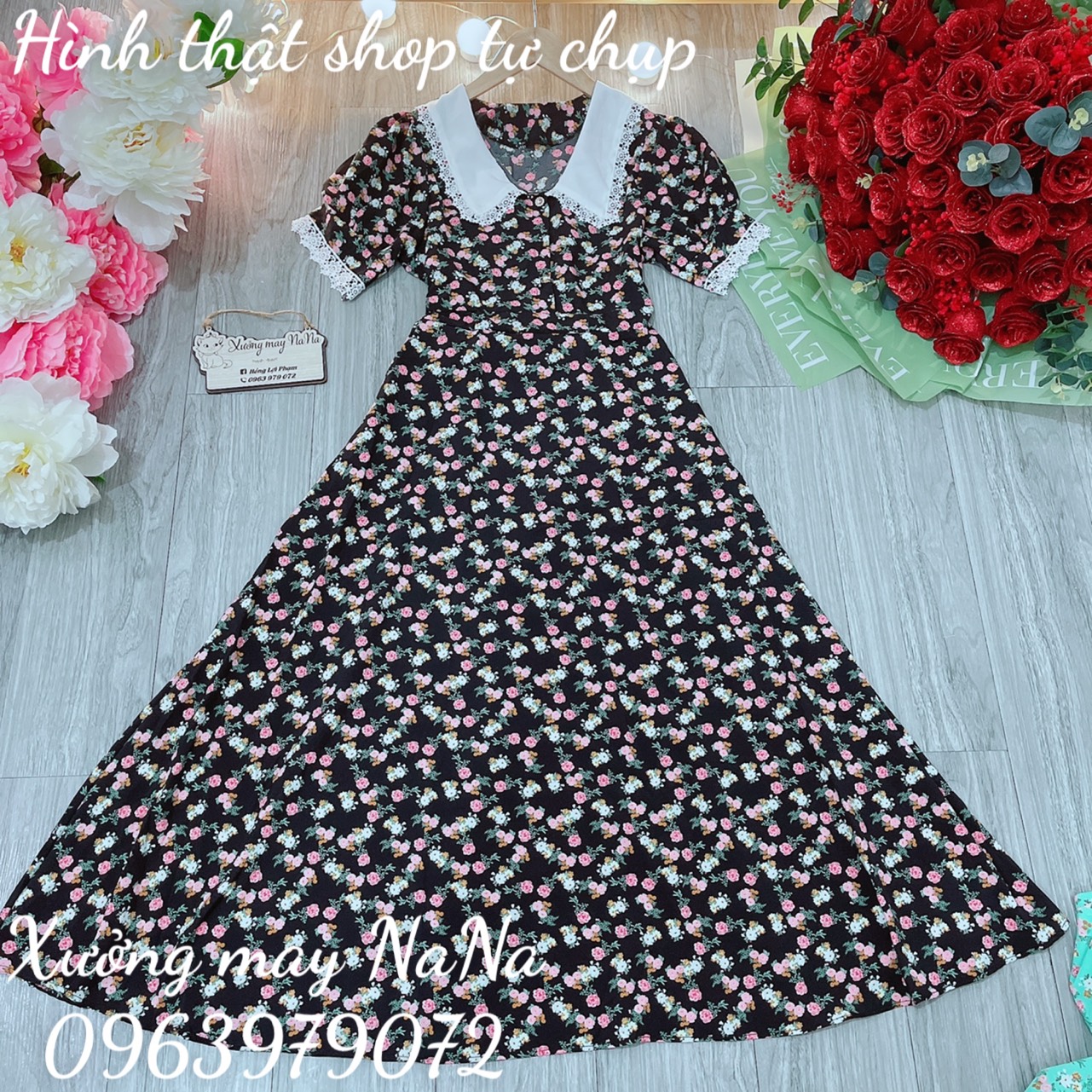 Maxi hoa nhí viền ren dễ thương (hình thật+video)