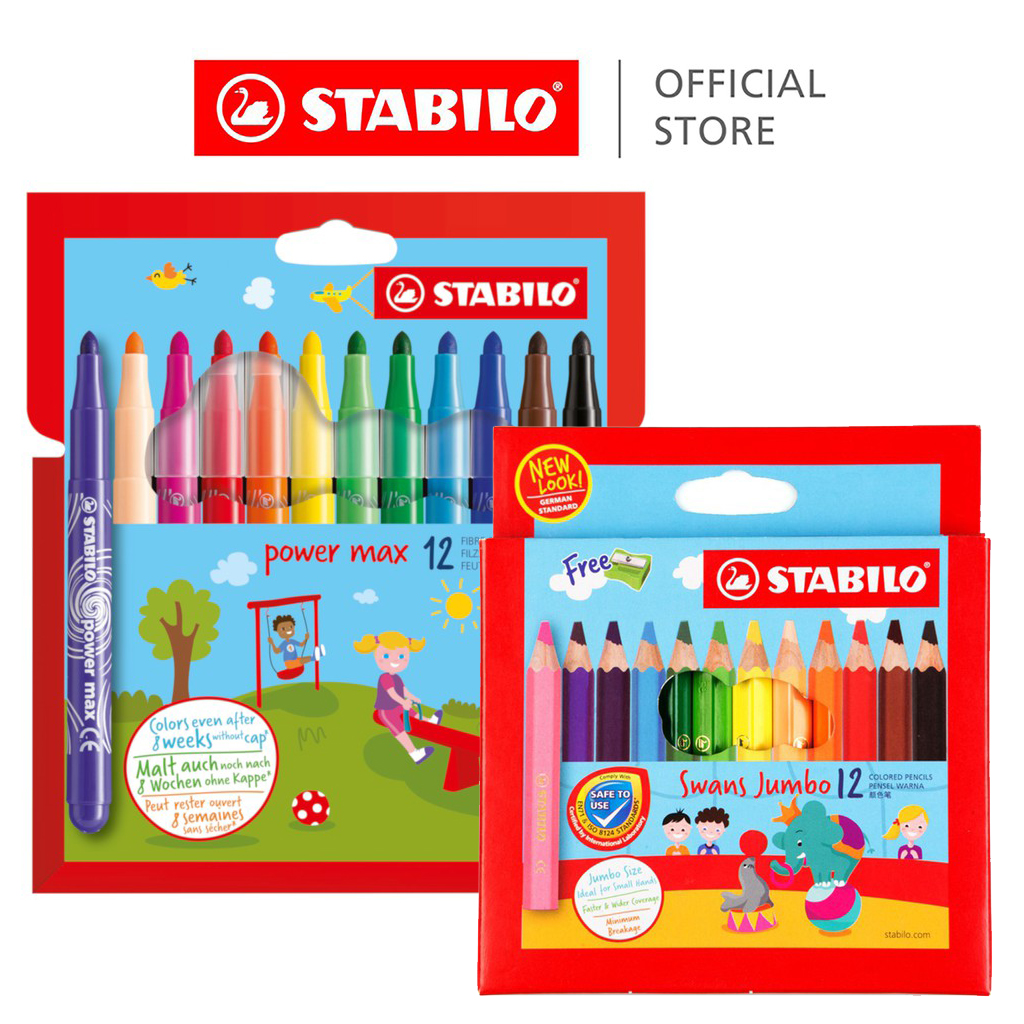 STABILO Power Max Washable Markers Extra-Thick Fibre-Tip Pen - Safe &  Non-Toxic - Set of 12/18 colours