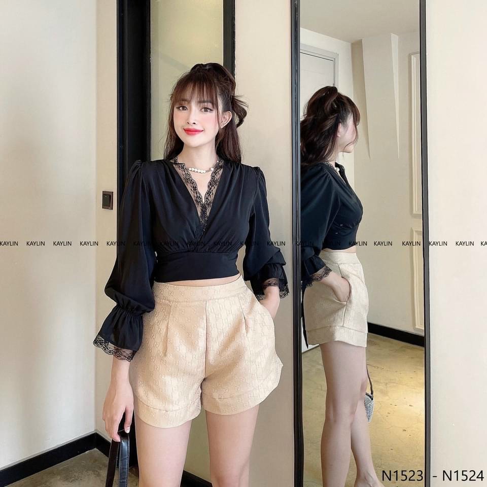 Áo Voan phối Ren cột nơ dễ Phối đồ,Áo Kiểu cột nơ,LY STORE