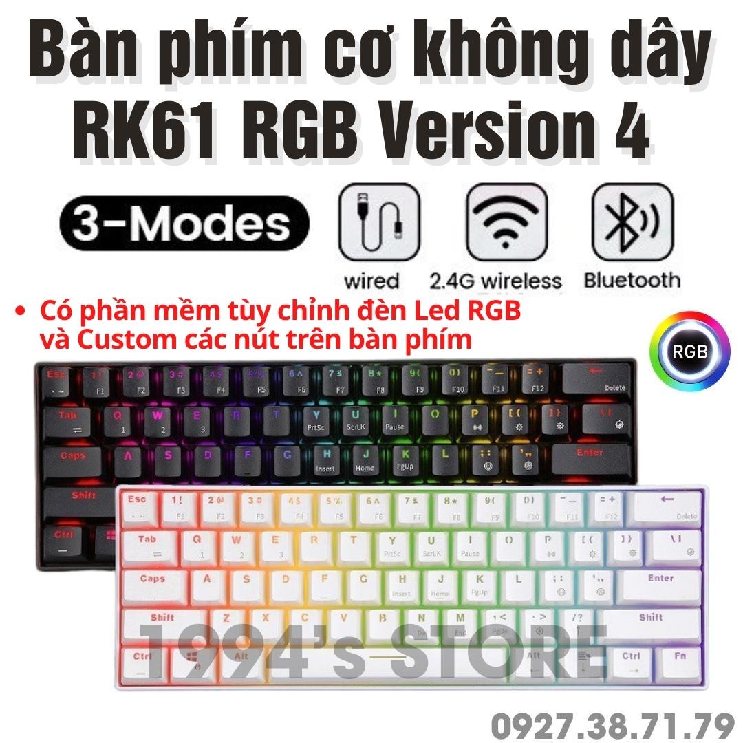RK61 HOTSWAP - Bàn Phím Cơ Không Dây RK61 Version 4 - LED RGB Custom - Bluetooth 5.1 - Cáp Type C - Wireless 2.4G - Keycaps cho RK61