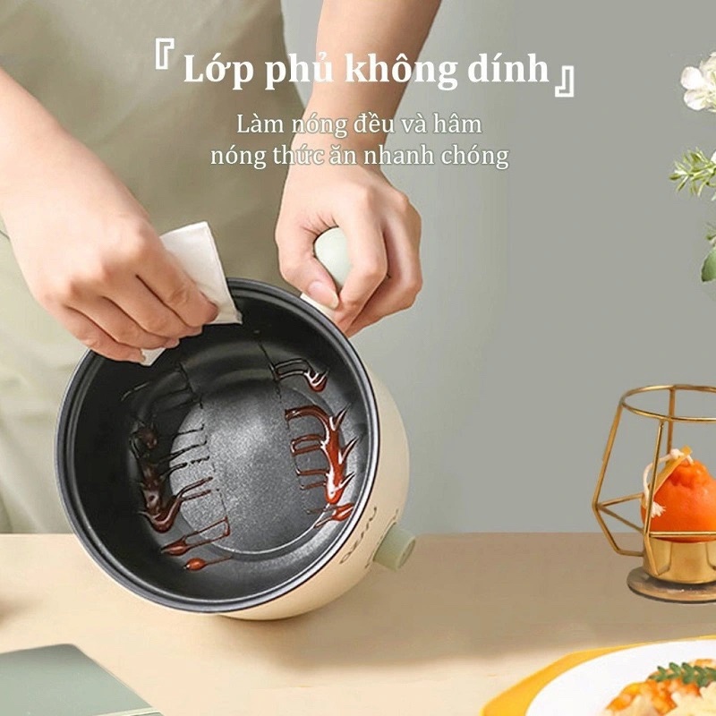 Nồi lẩu điện mini OZHU có lồng hấp cao cấp