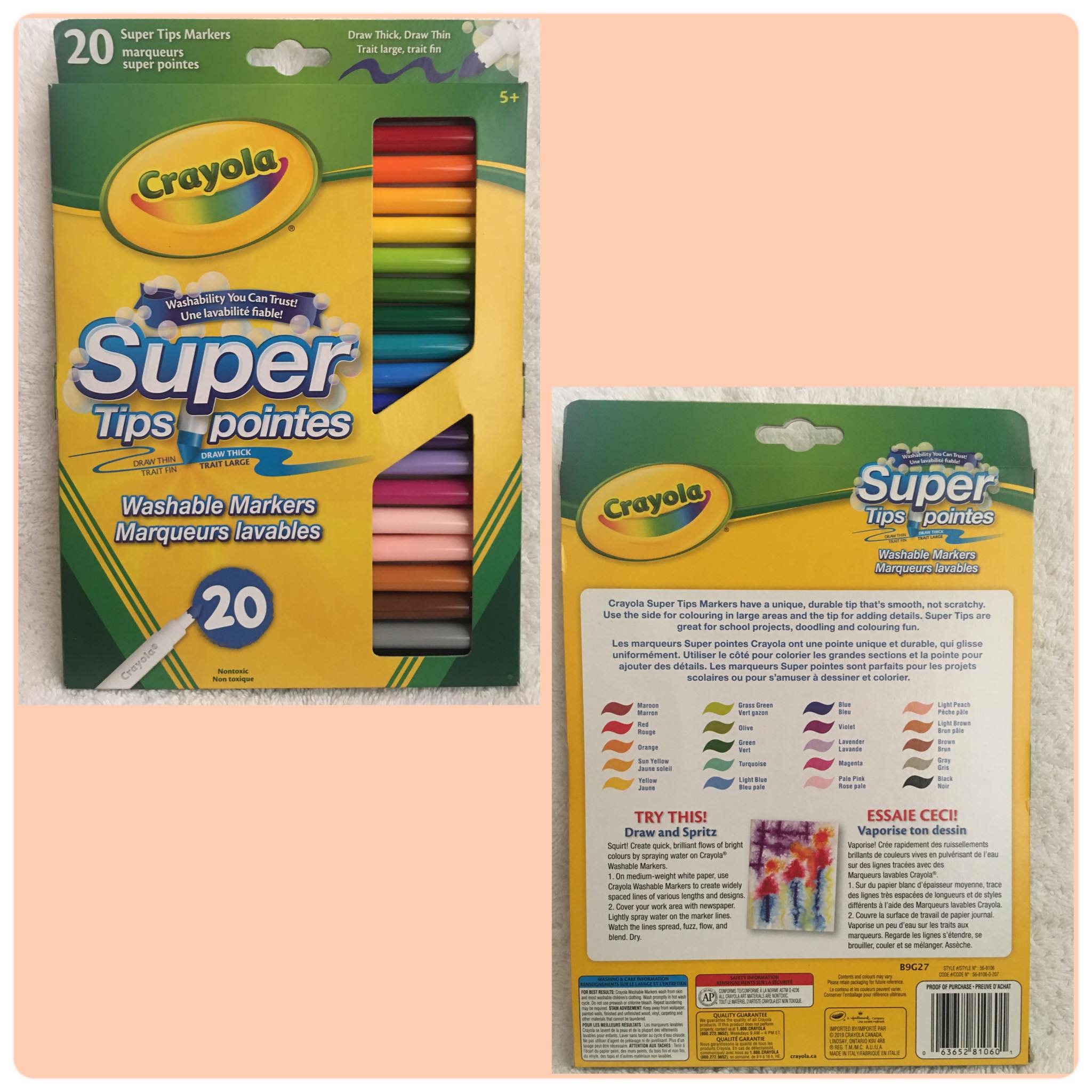 IMPORTED BY CRAYOLA CANADA / 24 & 64 CRAYONS / 24 COLOURED PENCILS / 20