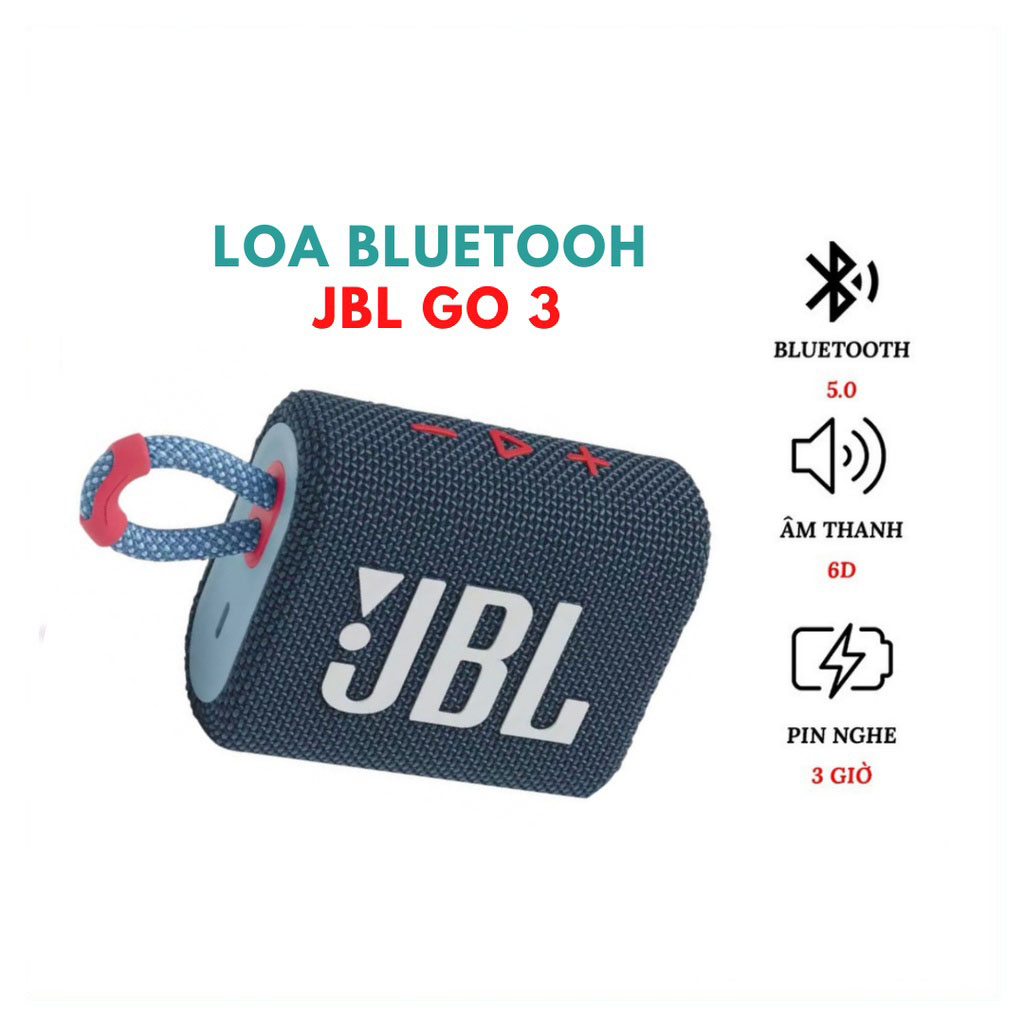 Loa bluetooth mini JBL Go 3 | Loa Bluetooth Bass Mạnh, Kháng Nước và Bụi IP67, Chơi Nhạc 5h, Công Nghệ JBL Pro Sound, Kiểu Dáng Di Động, Kết Nối Bluetooth 5.1, Dùng Cho LapTop, Máy Tính, Điện Thoại, TiVi