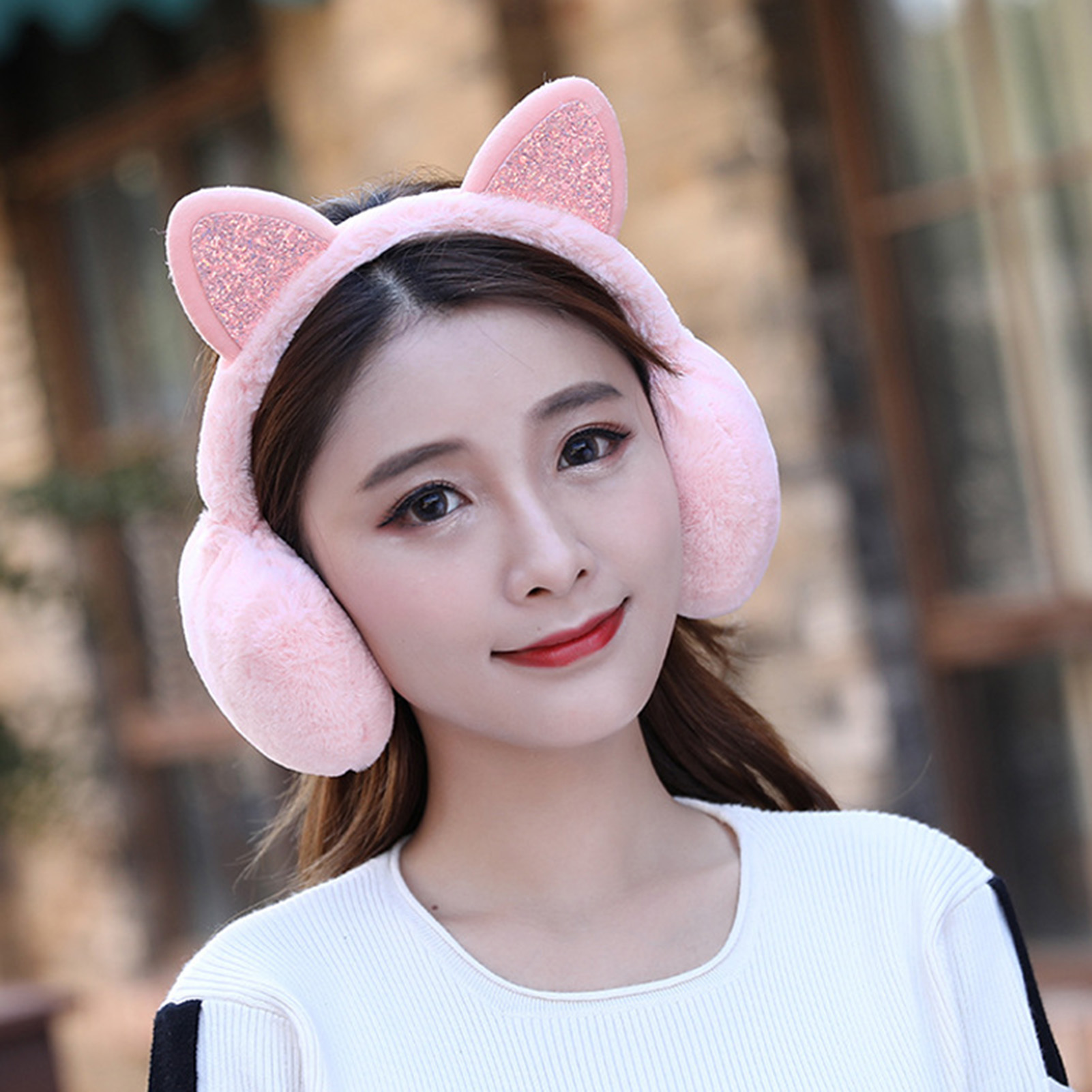 [huahankuang] Ear Muff Sequined Ears Winter Thicken Windproof Ear Warmer for Outdoor