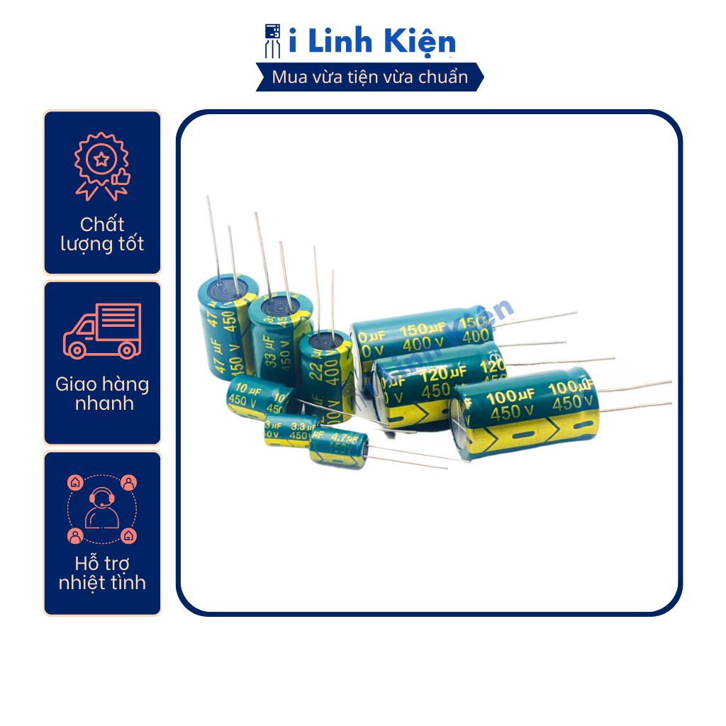 Tụ hóa 4.7UF 10UF 450V chất lượng tốt.