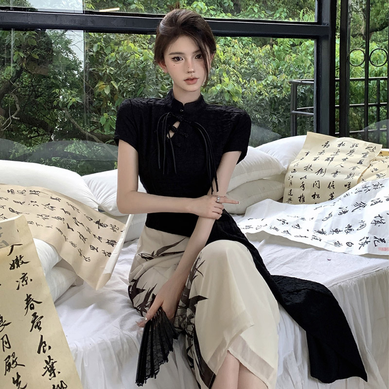 IEF Chinese style niche design sense Korean version trend slimming improved new Chinese cheongsam skirt