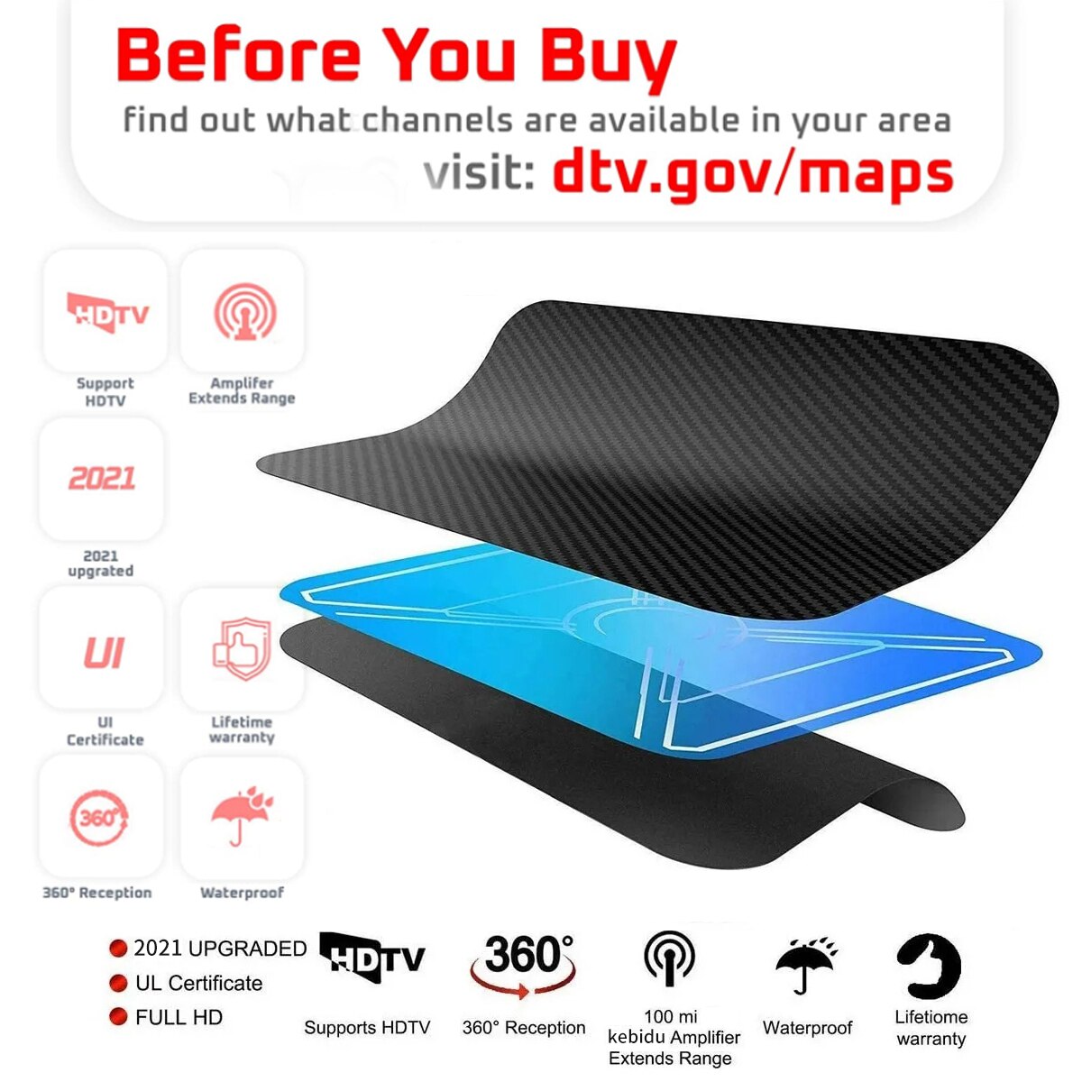 Indoor Digital DVB T2 TV Antenna 3000 Miles Range 4K 8k HDTV 1080p Receiver. 