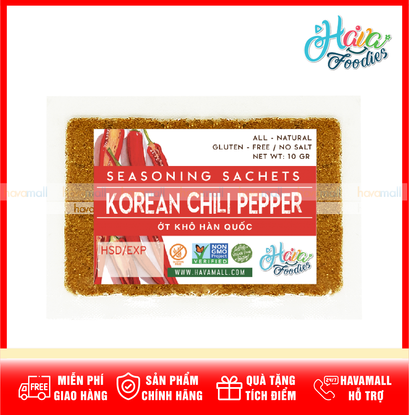 [HOÀN TIỀN MAX 10%][ HÀNG CÔNG TY NHẬP KHẨU ] Bột Ớt Hàn Quốc Thương Hiệu Hava Foodies Gói 10g – Korean Chili Pepper