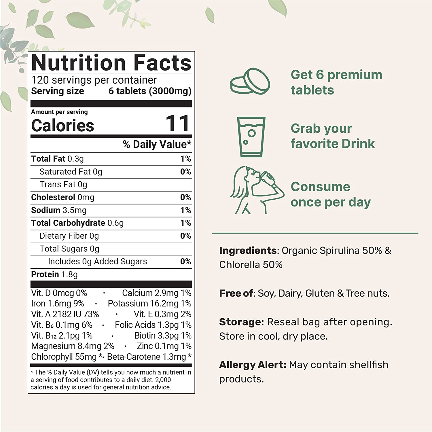 Viên tảo spirulina và chlorella hữu cơ Micro Ingredients 720v
