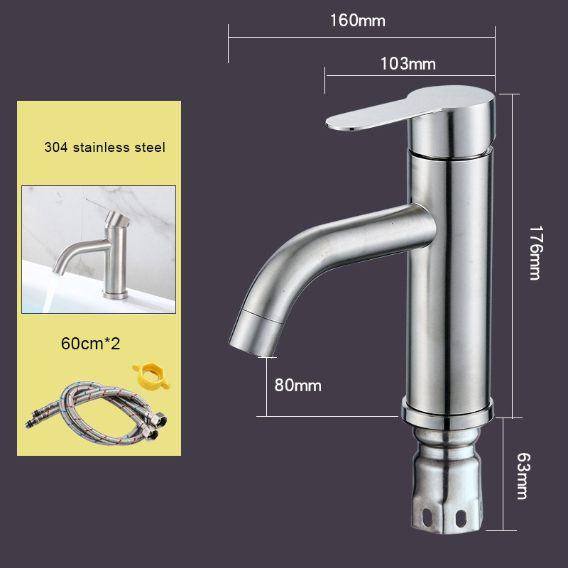 304 stainless steel washbasin, washbasin, splash proof cold and hot water faucet, bathroom countertop basin, single hole, single cold surface basin dragon