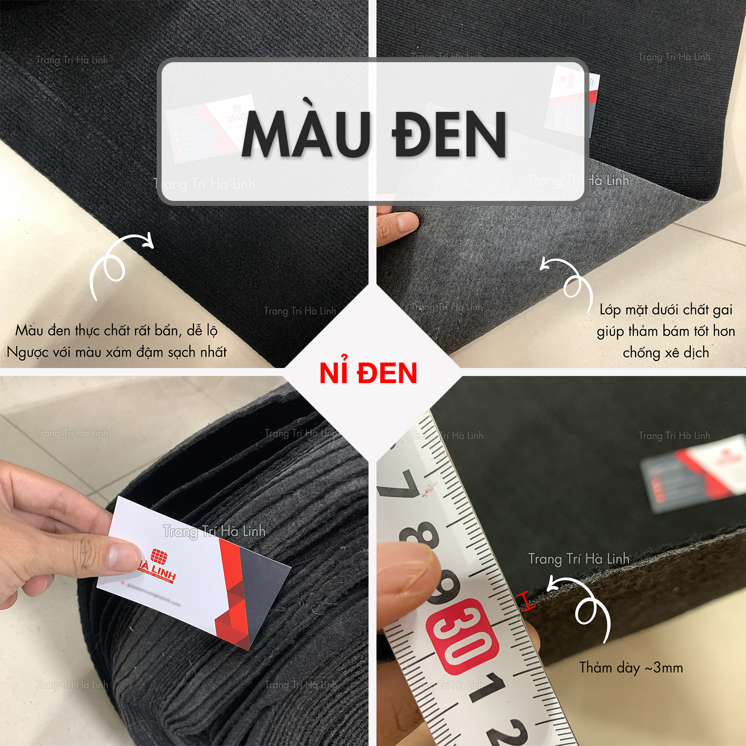 Thảm Nỉ Lót Sàn Màu Đen Đẹp Giá Rẻ, Thảm Cuộn Khổ 2m - Trang Trí Hà Linh