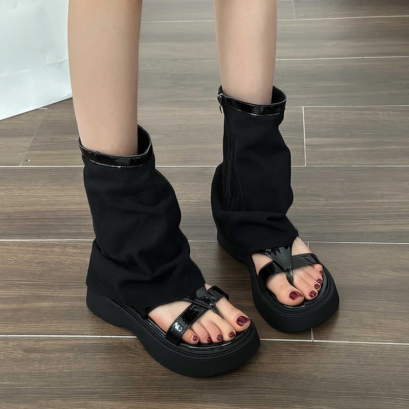 Xăng đan xỏ ngón đế dày tăng chiều cao phong cách retro 122 cho nữ