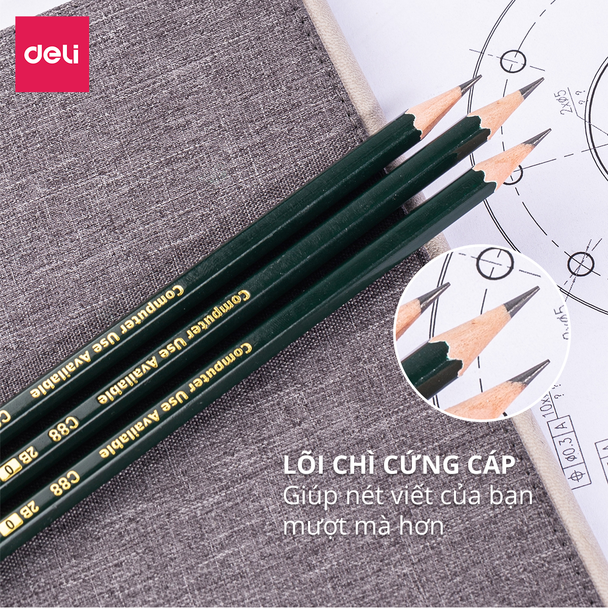 Combo 5 Chiếc Bút Chì Gỗ DELI 2B Nét Đậm - EC88-2B