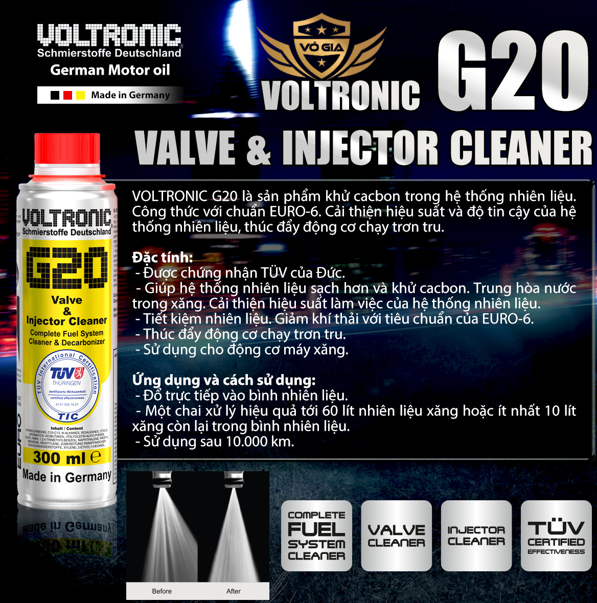 Dung dịch súc rửa động cơ VOLTRONIC E20 ENGINE FLUSH 1L - chiếc lẻ