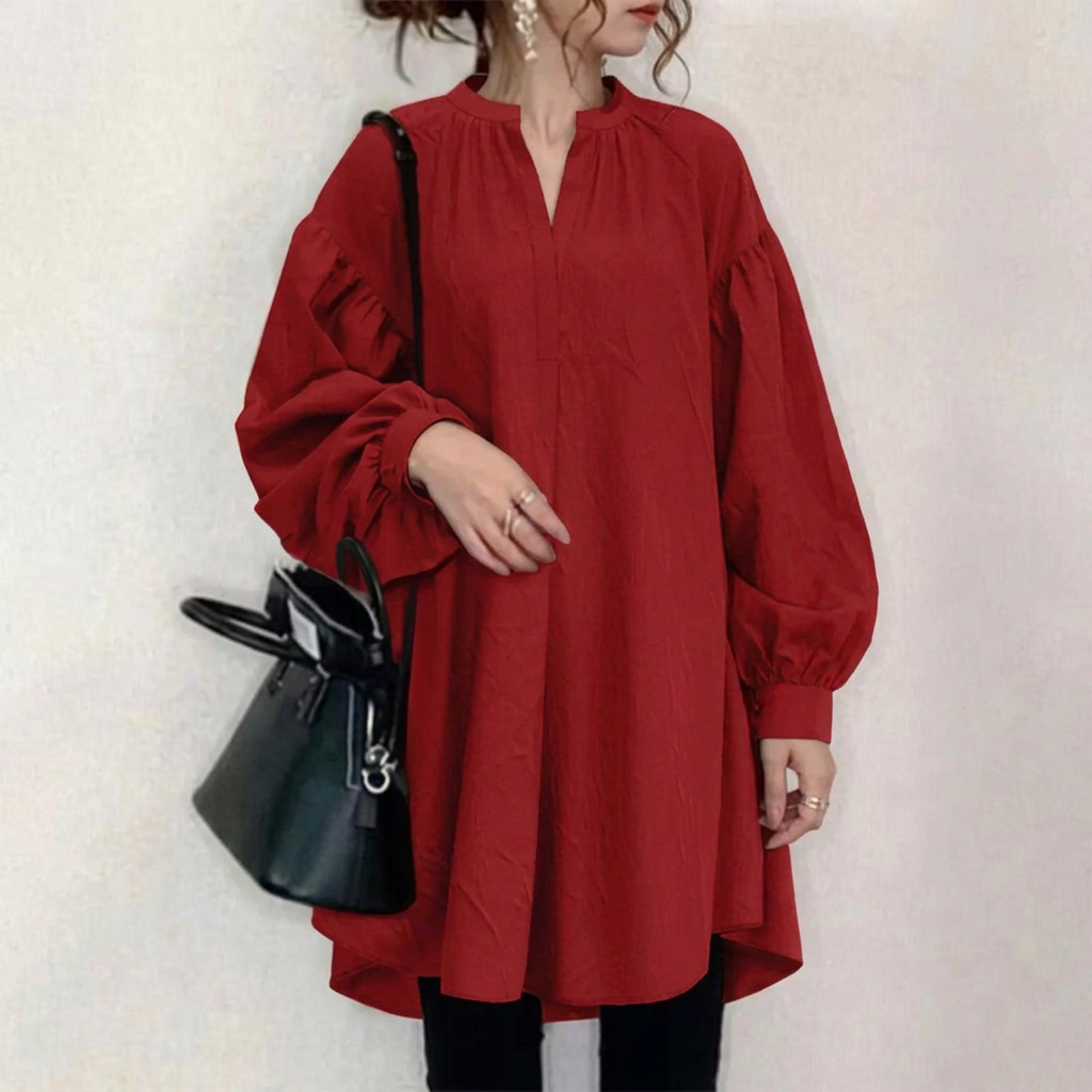 Women’s Long Sleeve V-Neck Tunic Top – Elegant Holiday Casual Shirt
