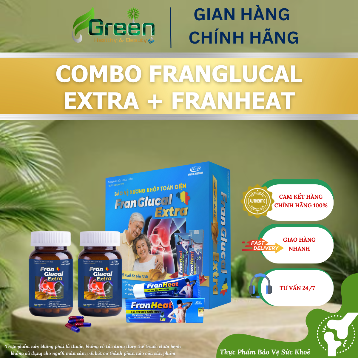 COMBO FRANGLUCAL EXTRA + FRANHEAT (2 Lọ (Lọ/60 Viên Và 1 Tube Gel Xoa Bóp 30g)