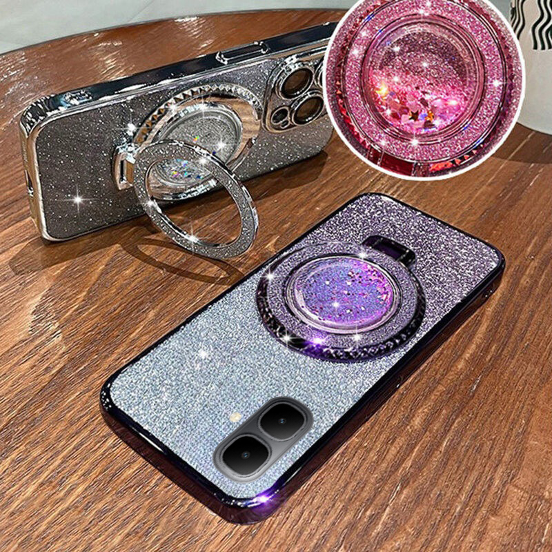 New Phone case Tecno Spark Go2 POP10 Back cover with Liquid Glitter Quicksand hourglass Stand Holder Luxury Shiny Gradient Plating Girls Slim for Tecno Spark Go 2 POP 10 case.