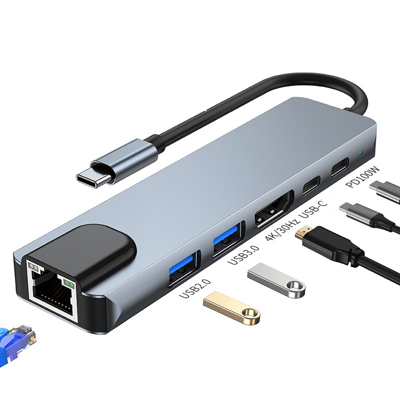 Usb c hub 6 in 1 type c to 4k hdmi pd charging usb 2.0 usb 3.0 multi splitter adapter for laptop pc