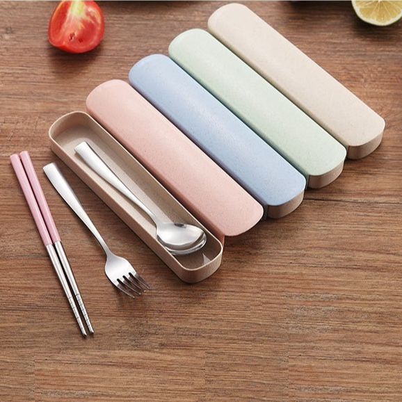 Set 03 dish spoon Fork chopsticks stainless steel 304 high grade box barley (nhiều màu)-[Fork dinner oblique stainless steel spoon stainless steel đẹp stainless steel chopsticks set spoon chopsticks travel]