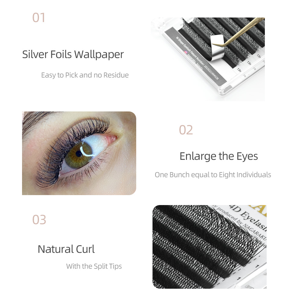 NAGARAKU Double Tips 4D W Shape Eyelash Extensions Premade Fans 8D Volume Bundle Lashes. 