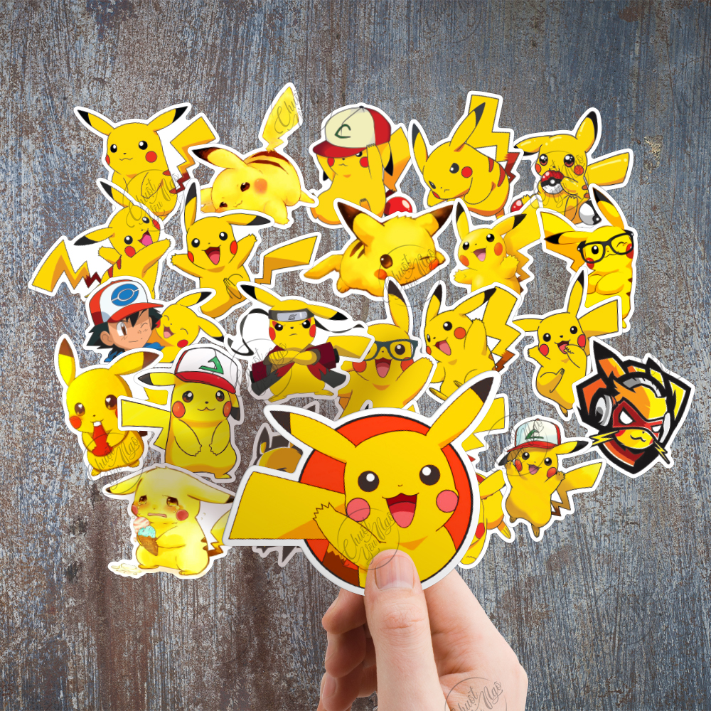 Bộ 100 sticker Pikachu Pokemon Bửu bối thần kỳ không trùng biểu cảm cực dễ thương dán xe đạp laptop điện thoại tủ lạnh vali...