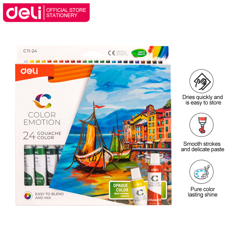 Deli 5/12/24 Colors Solid Watercolor Paint 12ml Gouache Pigment EC1124