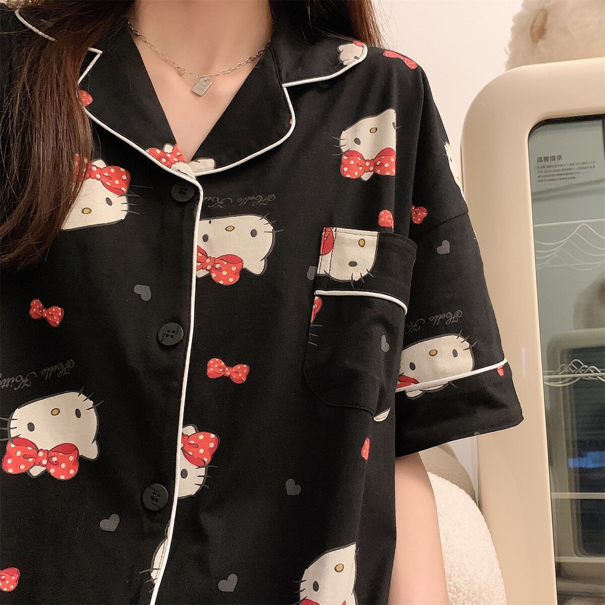 Sanrio Hello Kitty New Pajamas Set Women Summer Short Sleeve Top Shirts Sorts 2 Piece Home Suit Y2k Cute Clothes Thin Sleepwear