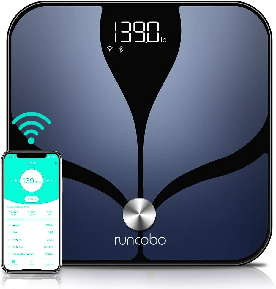 Digital Scale, Runcobo Wi-Fi Bluetooth Auto, Switch Smart Scale Digital  Weight, Premium Body Fat Scale for Weight, 14 Body Composition Monitor,  Support Multiple Users, Auto-Recognition Black