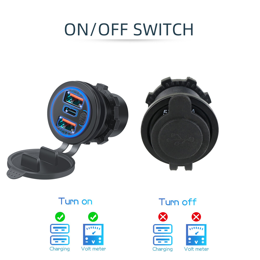 Bộ Sạc Xe Hơi Nhanh 3 Cổng 60W Ổ Cắm PD USB Type C Có Công Tắc Cảm Ứng Với Đèn LED Bộ Chuyển Đổi Xe Hơi Nhanh Cho Điện Thoại