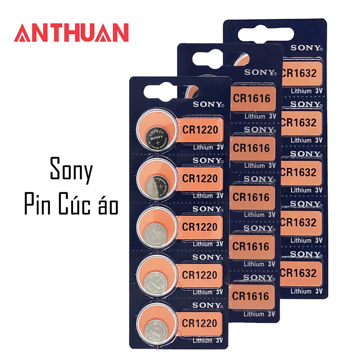 Pin Cúc áo Sony Lithium 3V CR1220, CR1616, CR1620, CR1632 - Vỉ 5 viên