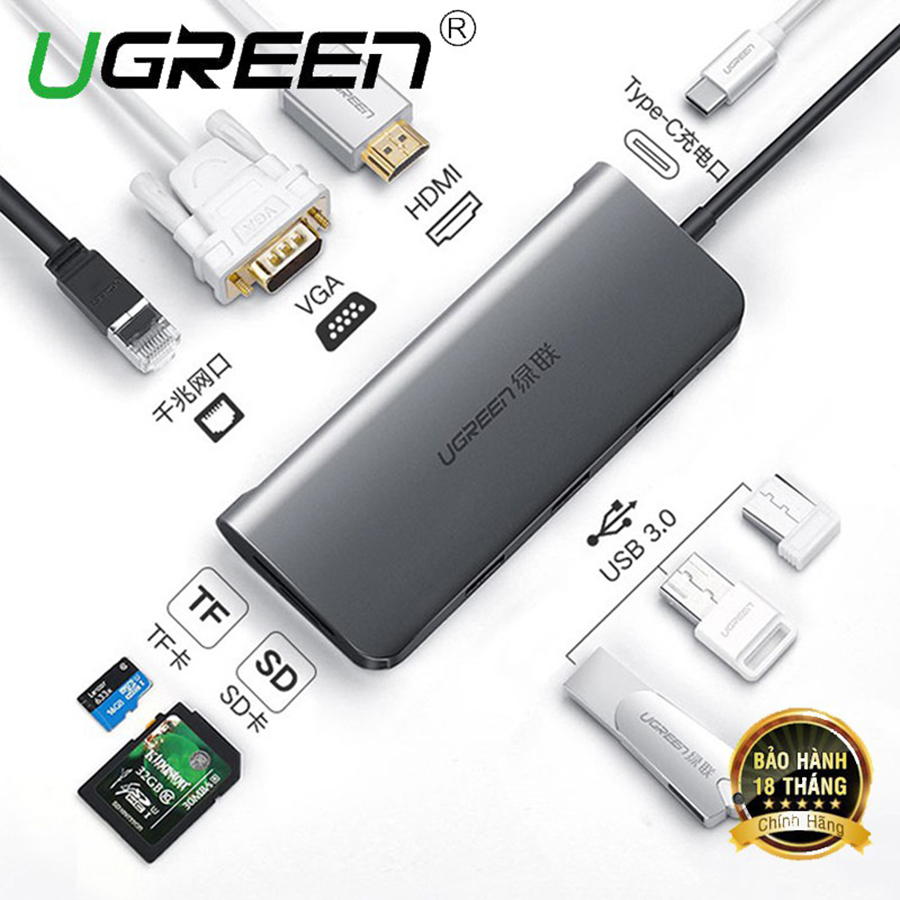 Ugreen 40873 - Hub đa năng USB Type C 6 in 1 cao cấp - HapuStore