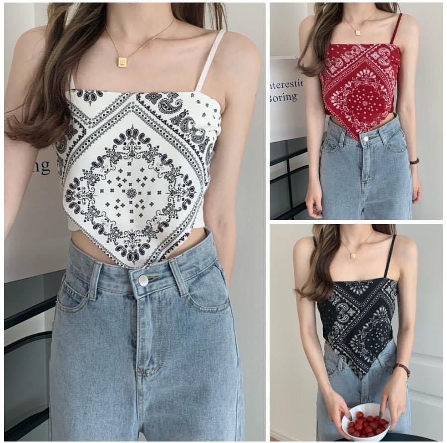 (ảnh thật) Áo 2 dây yếm thổ cẩm siêu xinh
