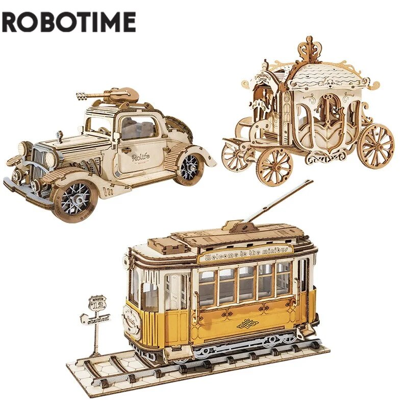 Compatible with LEGO Robotime 3 loại DIY 3D Giao thông Mô hình Gỗ Xây dựng