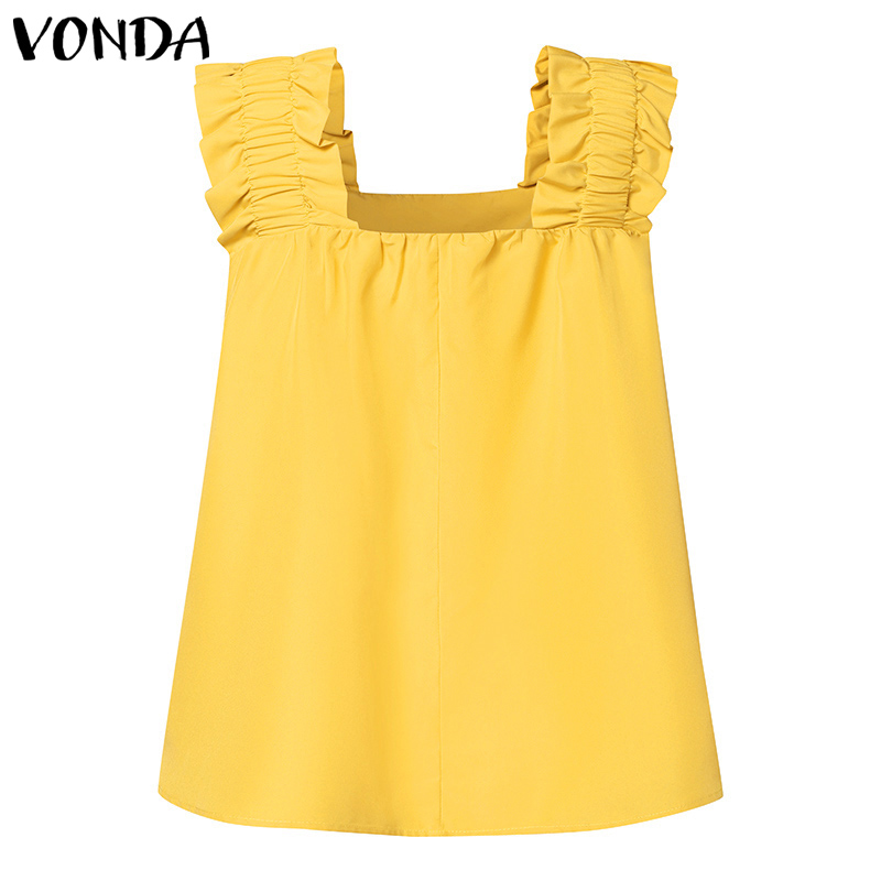 VONDA%20Womens%20Fashion%20Puff%20Design%20Street%20Casual%20Vests%20Square%20Neck%20Ruffled%20Tanks%20Tops%20(Korean%20Floral)%20-%20Image%206