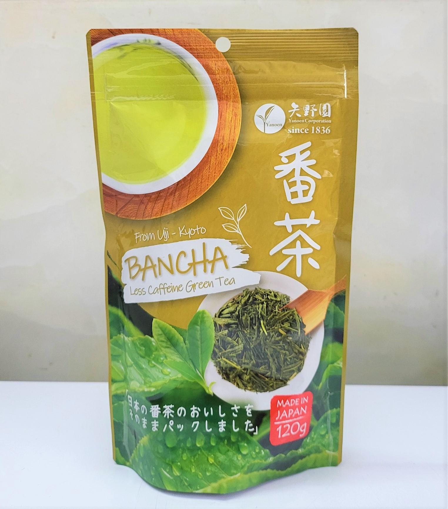 Gói 120g BANCHA TRÀ XANH Dạng Lá Japan YANOEN Less Caffeine Green Tea
