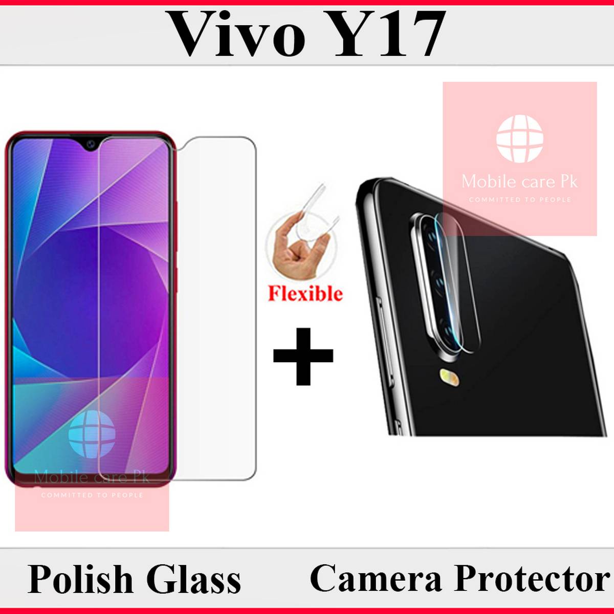 Vivo Y17 Tempered Glass Screen Protector Polish Glass + Back Camera 9H Gorilla Flexible Protector For Vivo Y17. 