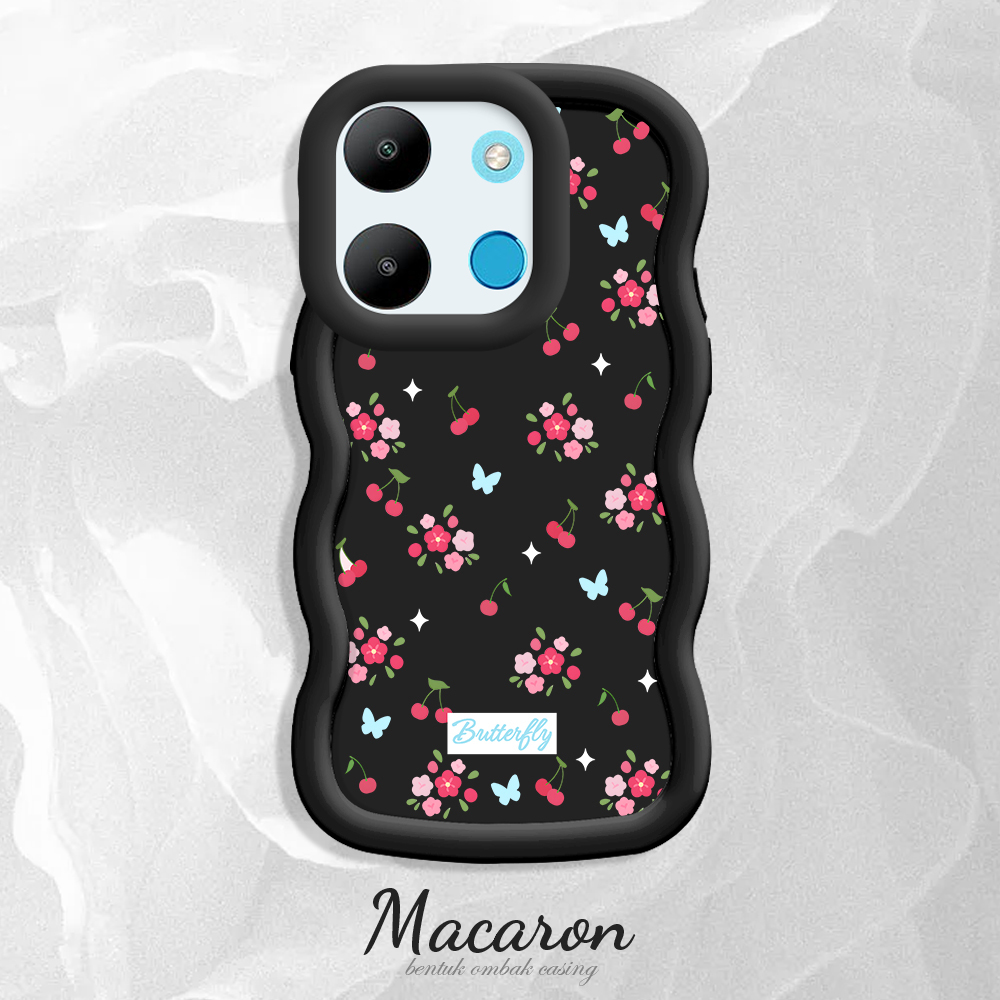 TA for Infinix Smart 7 Tecno Spark Go 2023 Pop 7 Pro Back Cover Macaron Wave Soft Silicone Mobile Phone Cover Cherries and Flowers Pattern Case. 