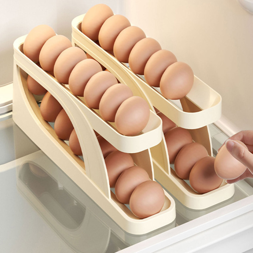 Automatic Rolling Egg Holder Rack Fridge Egg Storage Box Egg Container Kitchen Refrigerator Egg Dispenser Fridge Organizer