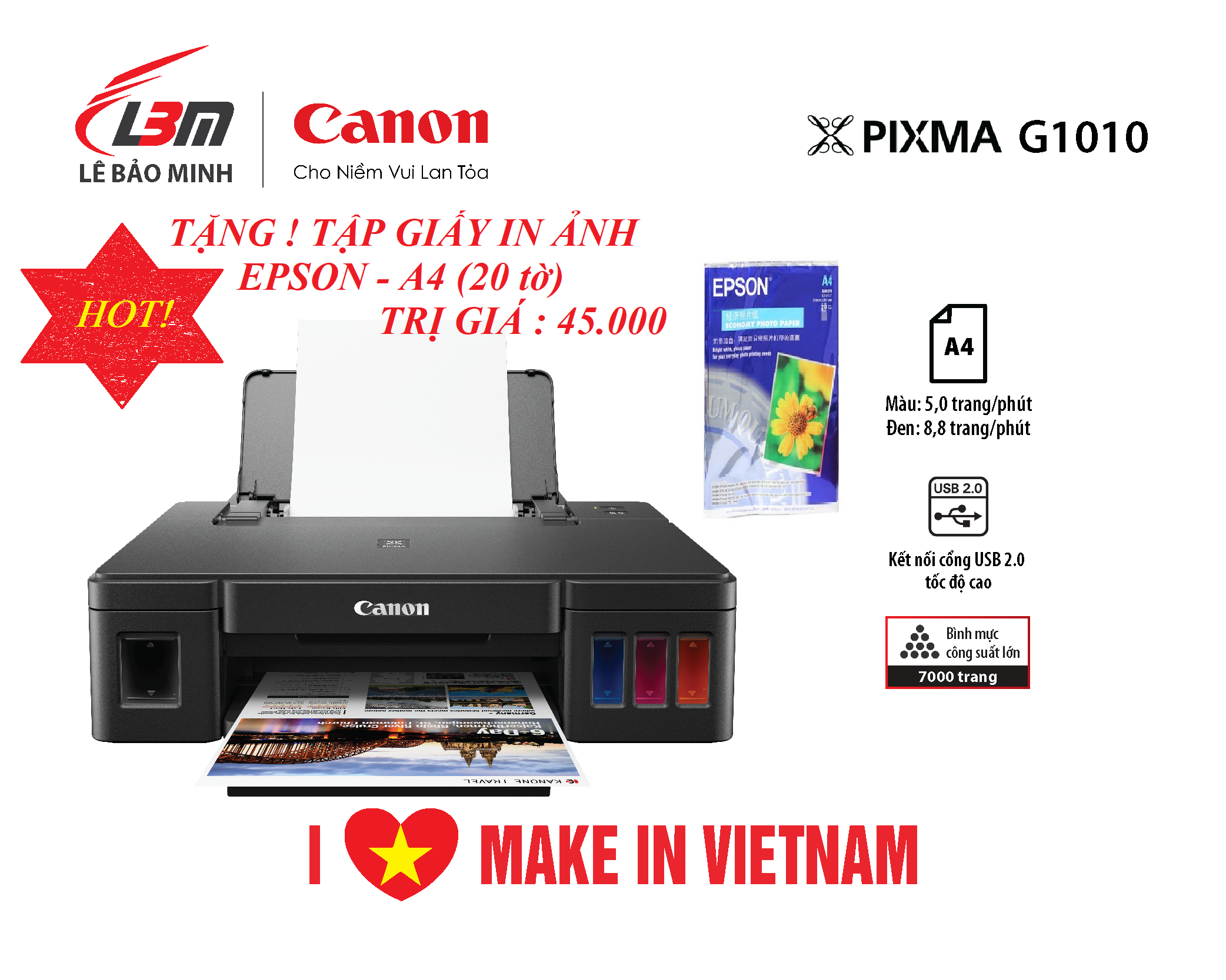 Bán Máy In Phun Màu Canon Pixma G1010 HÀng ChÍnh HÃng Tặng 1 Tập Giấy In ảnh Epson Giá Rẻ 3 9623