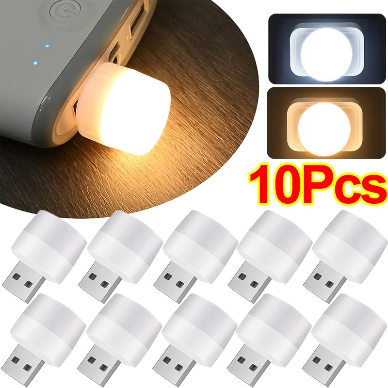 10 cái USB mini đèn ban đêm màu trắng ấm bảo vệ mắt Đèn đọc sách Phích cắm USB máy tính sạc di động đèn LED sạc đèn ngủ