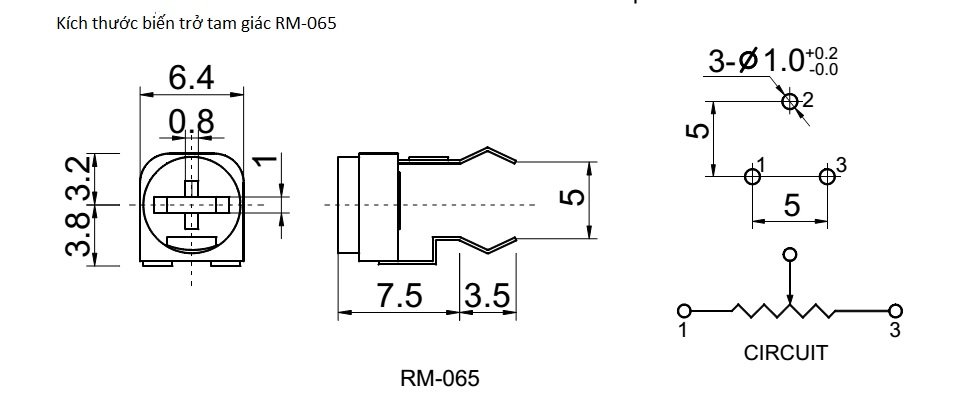[5 CON] Biến trở cúc áo RM065 10K (103) (Biến trở tam giác)