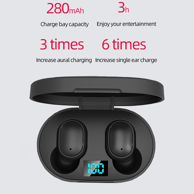 (Puluz)E6S LED Display Wireless Earphone TWS  Bluetooth V5.0 Headsets Waterproof Bluetooth Earbuds